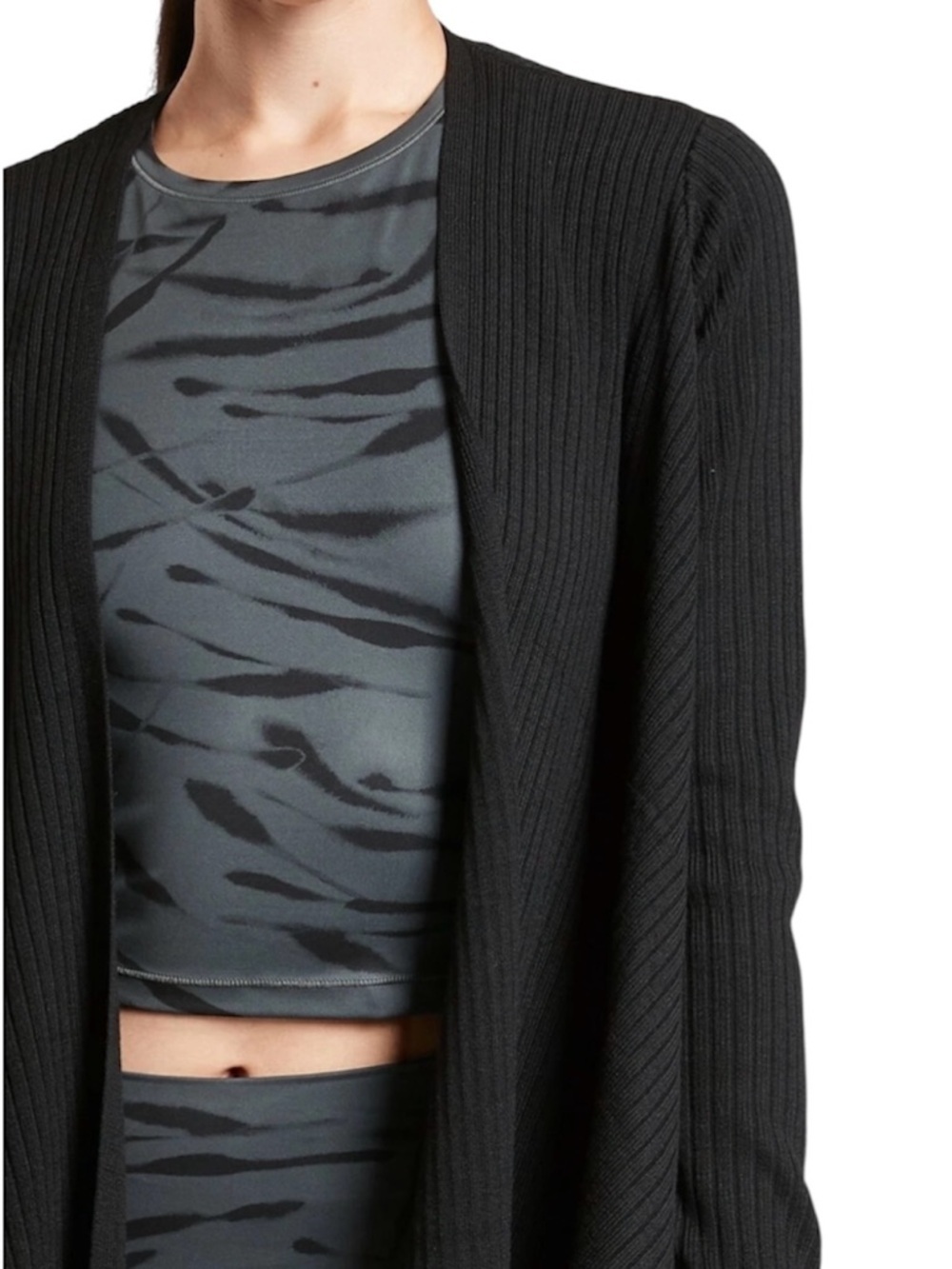 ATHLETA | Solstice Wrap Sweater Merino Wool Blend, Ribbed | Black MEDIUM